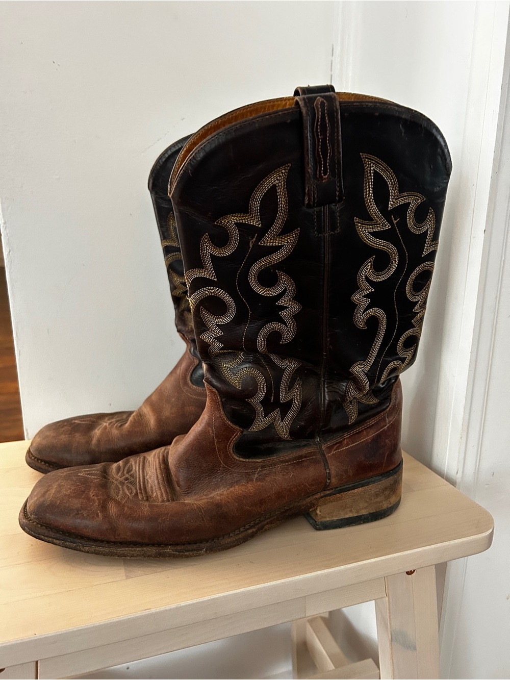 OLD WEST Western Cowboy Boots Square Toe Brown Leather Men's 10